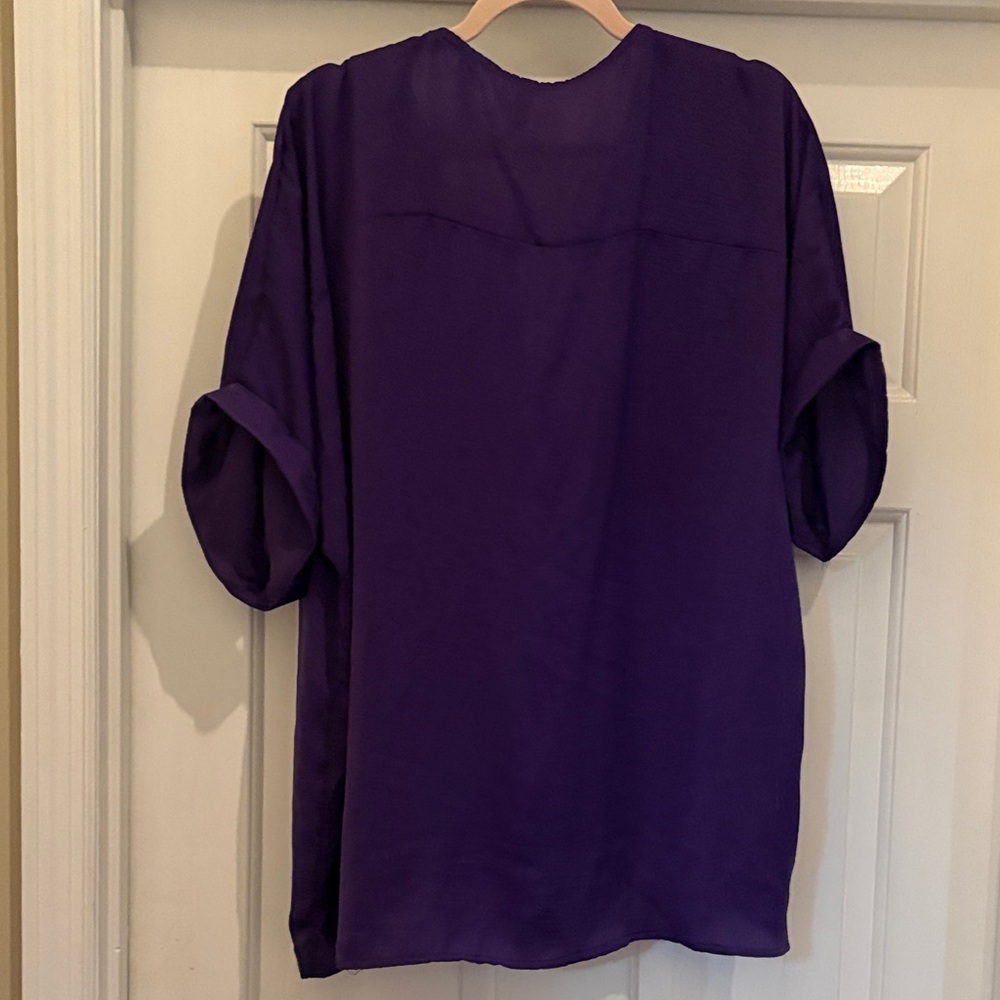 Glam Rich Purple V-Neck Blouse - Picture 6 of 6